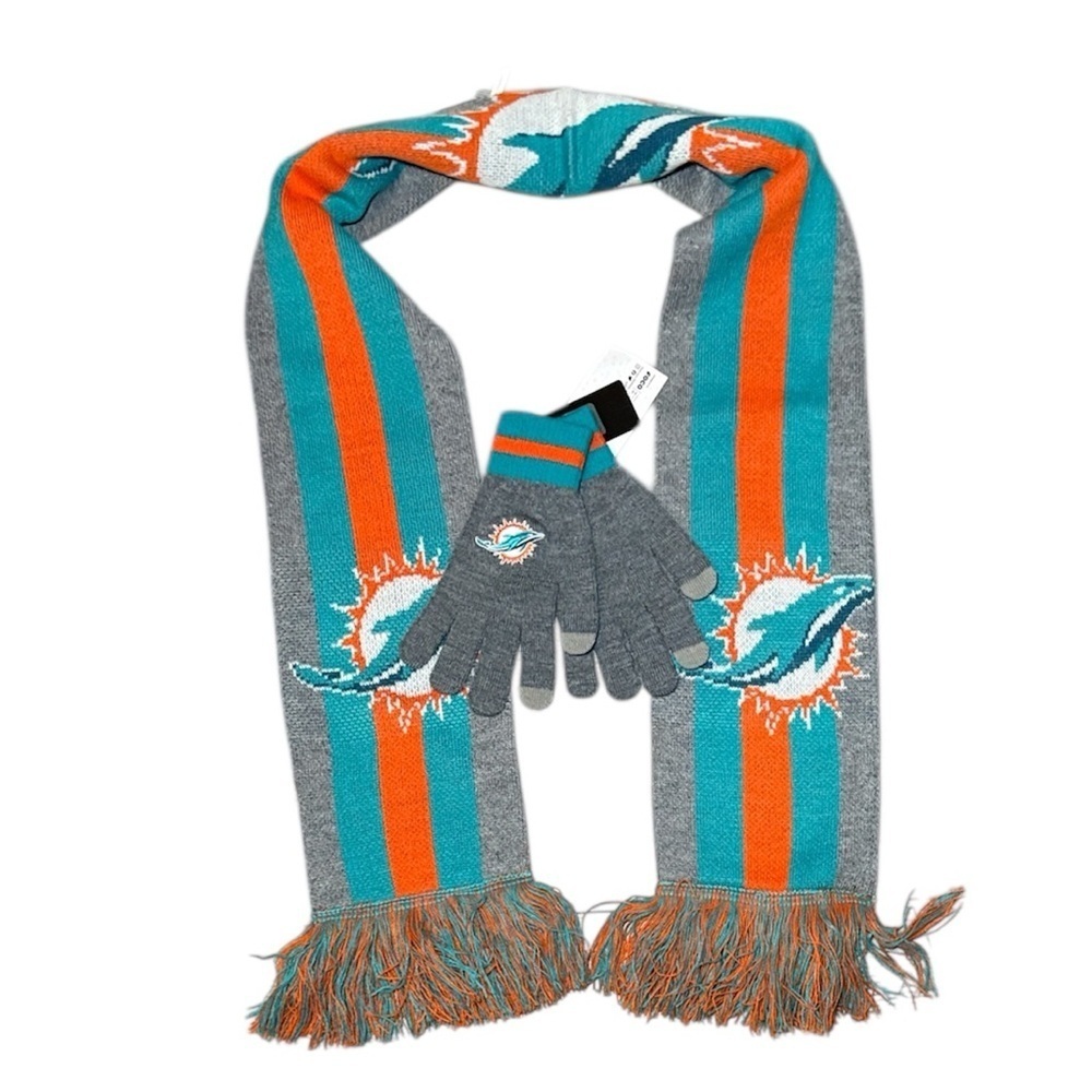 NEW! Miami Dolphins Scarf & Gloves Bundle Set Lot of 2